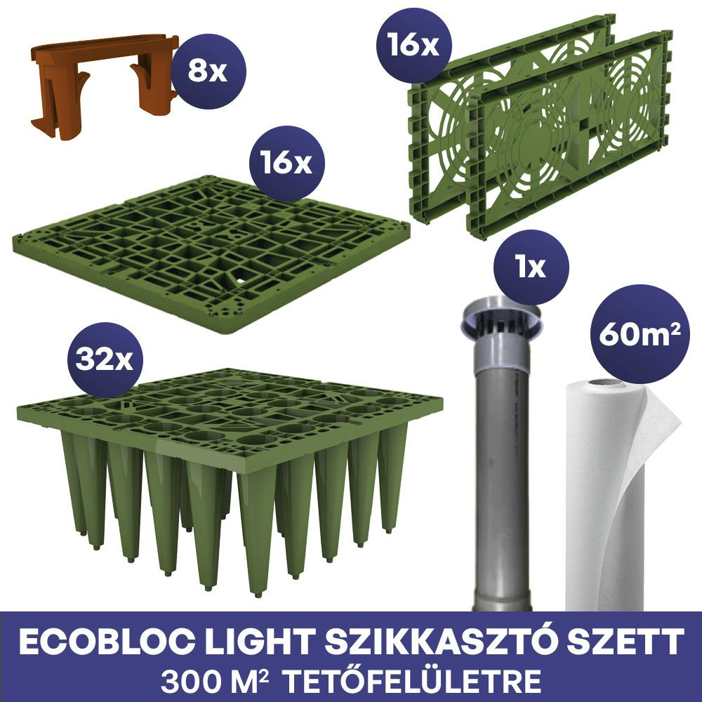 300 m2 tetőfelülethez, 7,6 m3 kapacitású EcoBloc Light szikkasztó szett